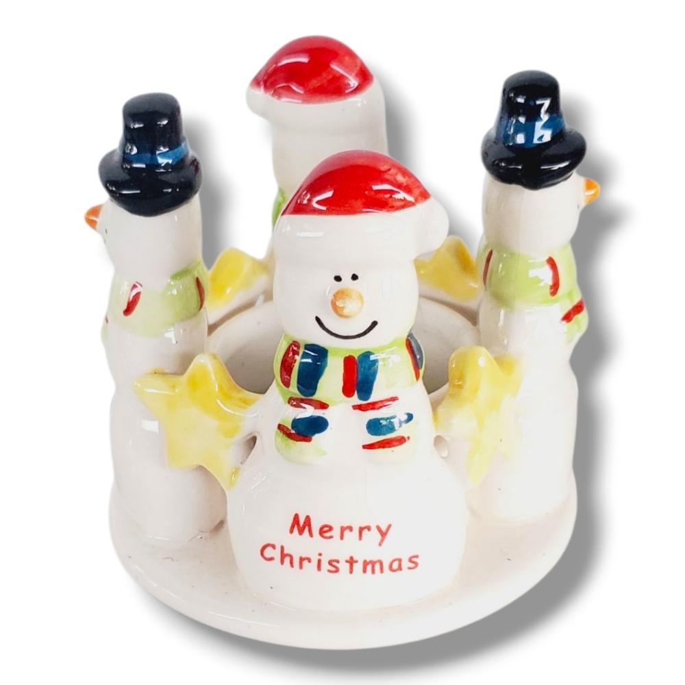 🔴 LAST CHANCE ITEM Vintage Round Handpainted Porcelain Snowmen Merry